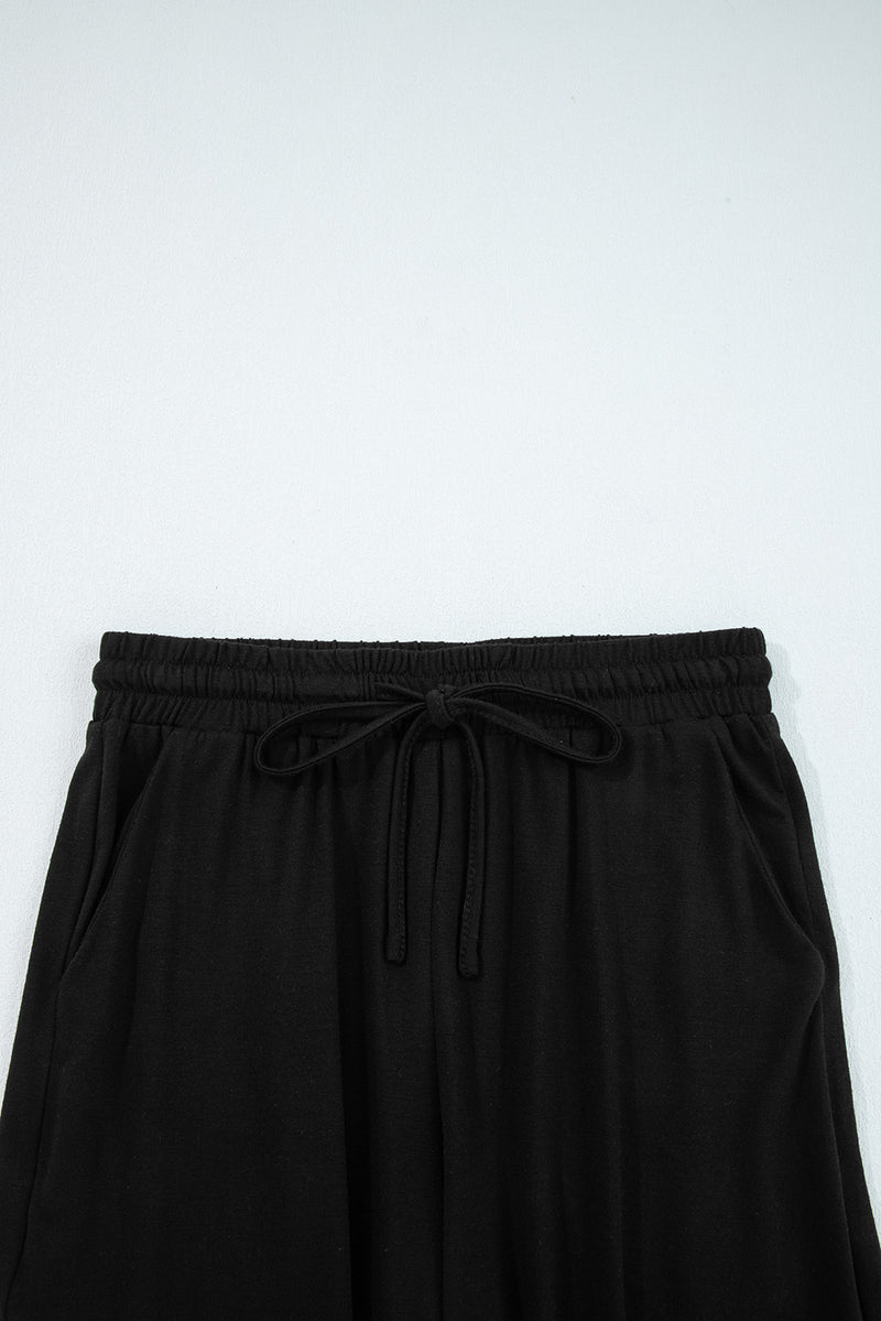 Ruffled Wide Leg Pull On High Waist Pants with Pockets