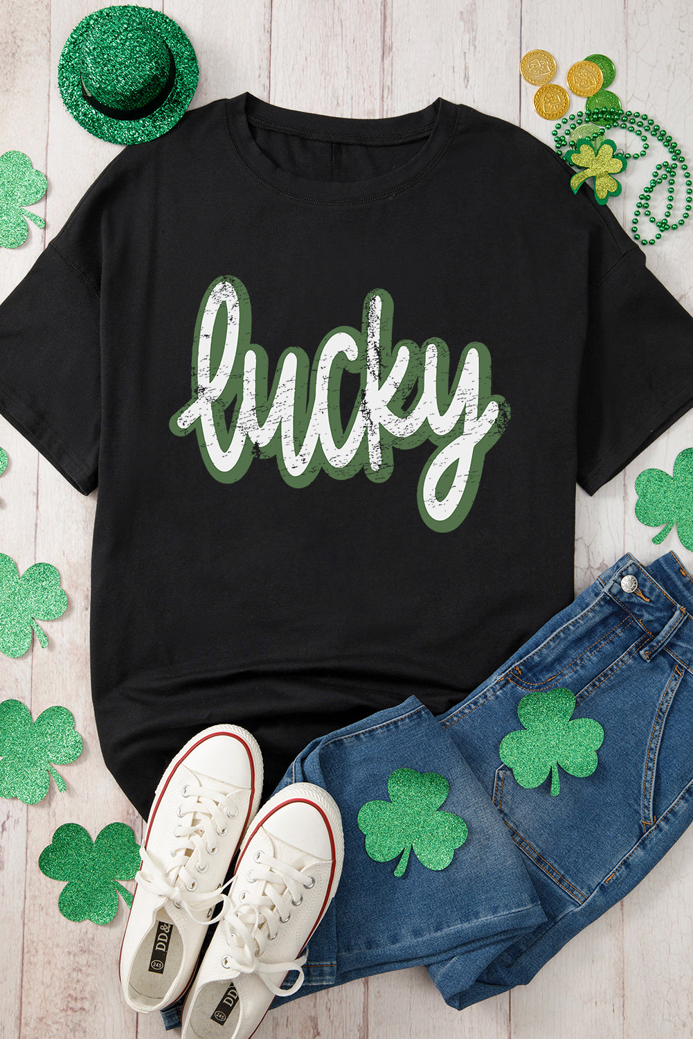 St Patricks Day lucky Cracked Letter Graphic T Shirt