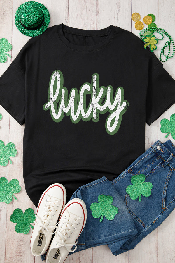 St Patricks Day lucky Cracked Letter Graphic T Shirt