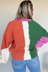 Color Block Textured Knit Drop Shoulder Loose Fit Sweater