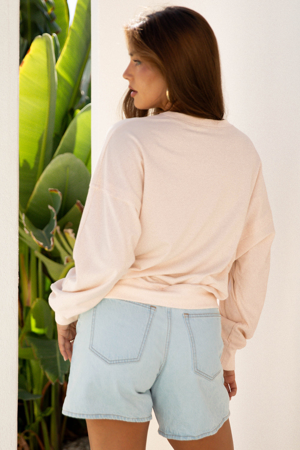 Raw Edge Flower Patch Drop Shoulder Casual Top