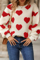 Heart Shape Drop Shoulder Crewneck Plush Sweatshirt