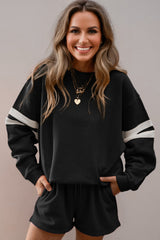 Varsity Striped Sleeve Drop Shoulder Sweatshirt and Short Set