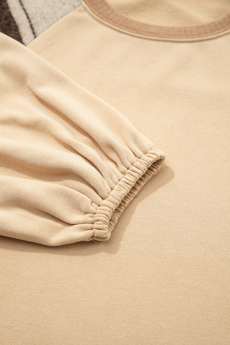 Light French Aztec Patchwork Raglan Pullover Sweatshirt