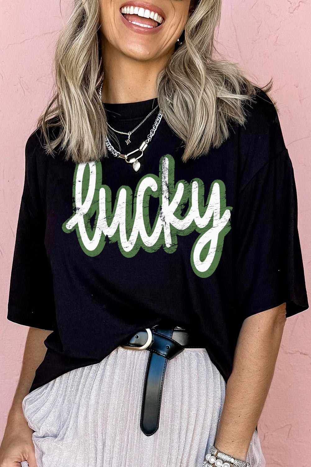 St Patricks Day lucky Cracked Letter Graphic T Shirt