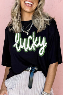 St Patricks Day lucky Cracked Letter Graphic T Shirt