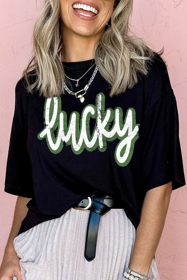 St Patricks Day lucky Cracked Letter Graphic T Shirt