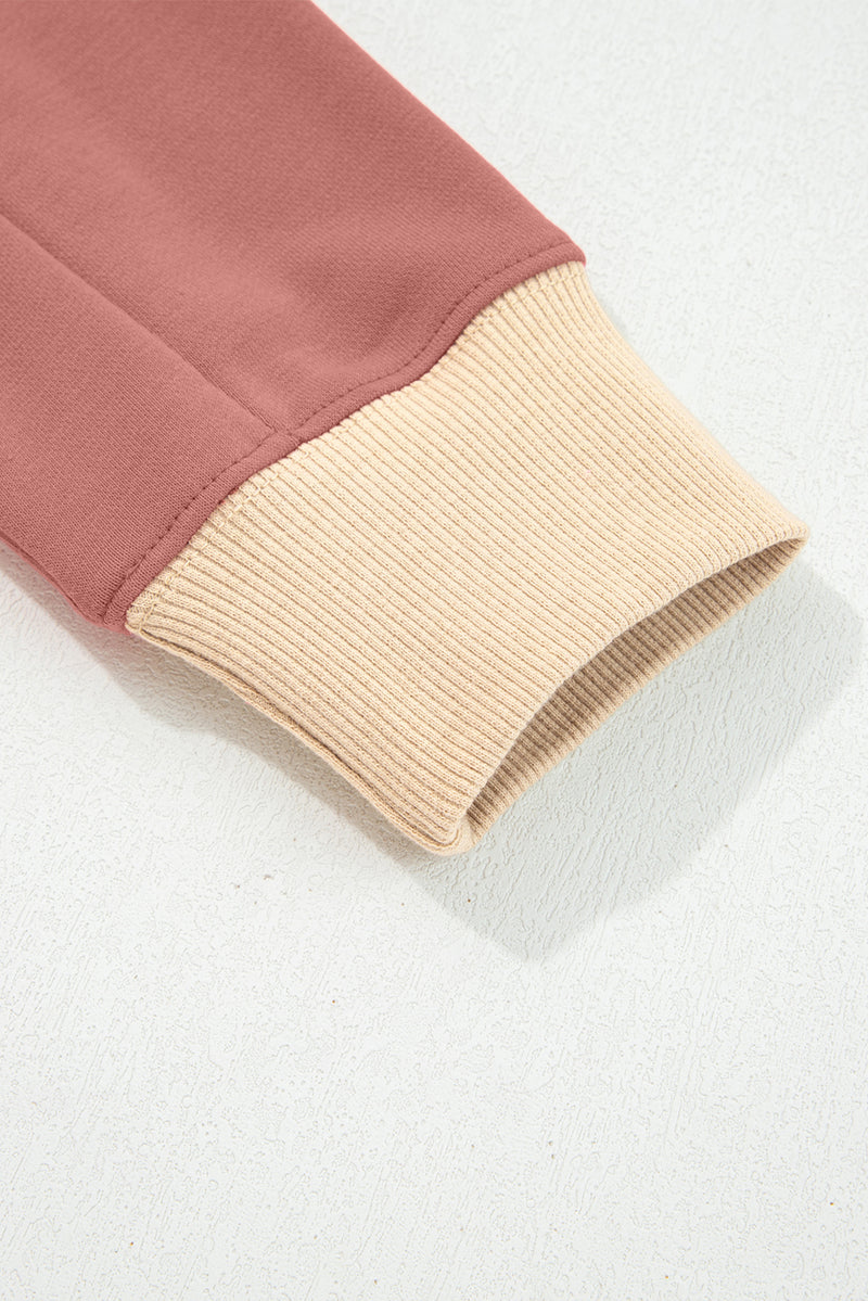 Old Rose Contrast Star Patchwork Exposed Seam Uneven Hem Drop Shoulder Sweatshirt