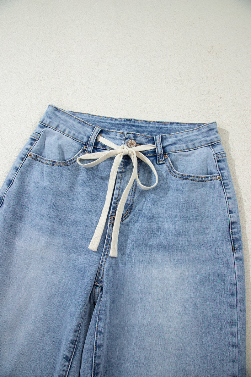 Slit Leg High Rise Drawstring Casual Jeans
