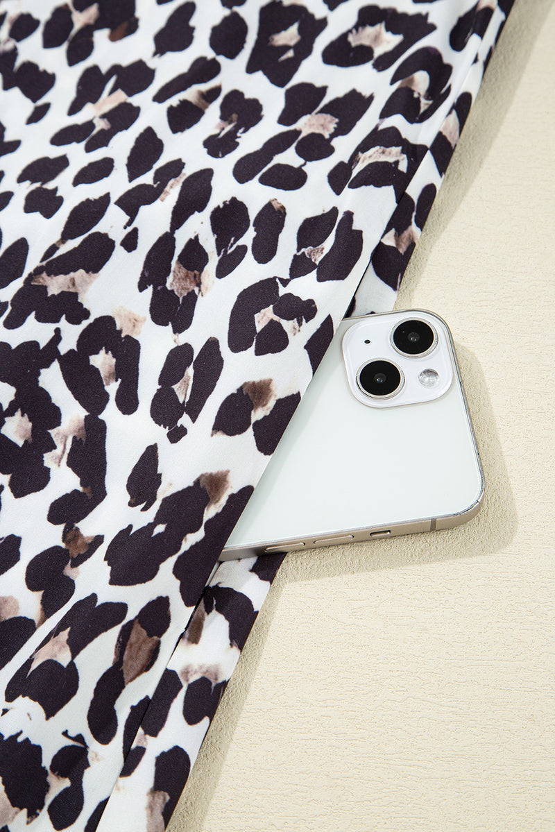 Multicolour Button Striped Collar Leopard Print Long Sleeve Flared Dress