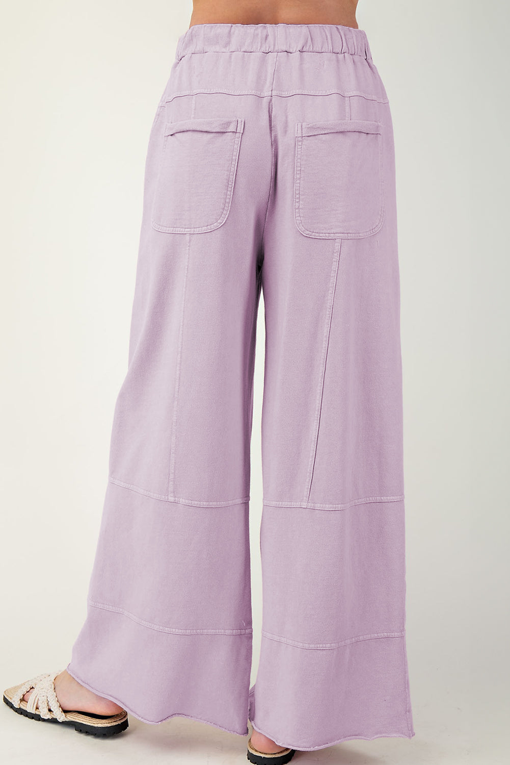 Mineral Wash Exposed Seam Drawstring High Waist Wide Leg Cargo Pants