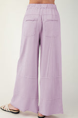 Mineral Wash Exposed Seam Drawstring High Waist Wide Leg Cargo Pants