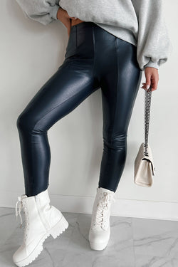 Faux Leather Seamed Leg High Waist Leggings
