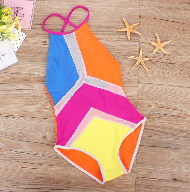 women's mesh stitching sexy bikini one-piece swimsuit