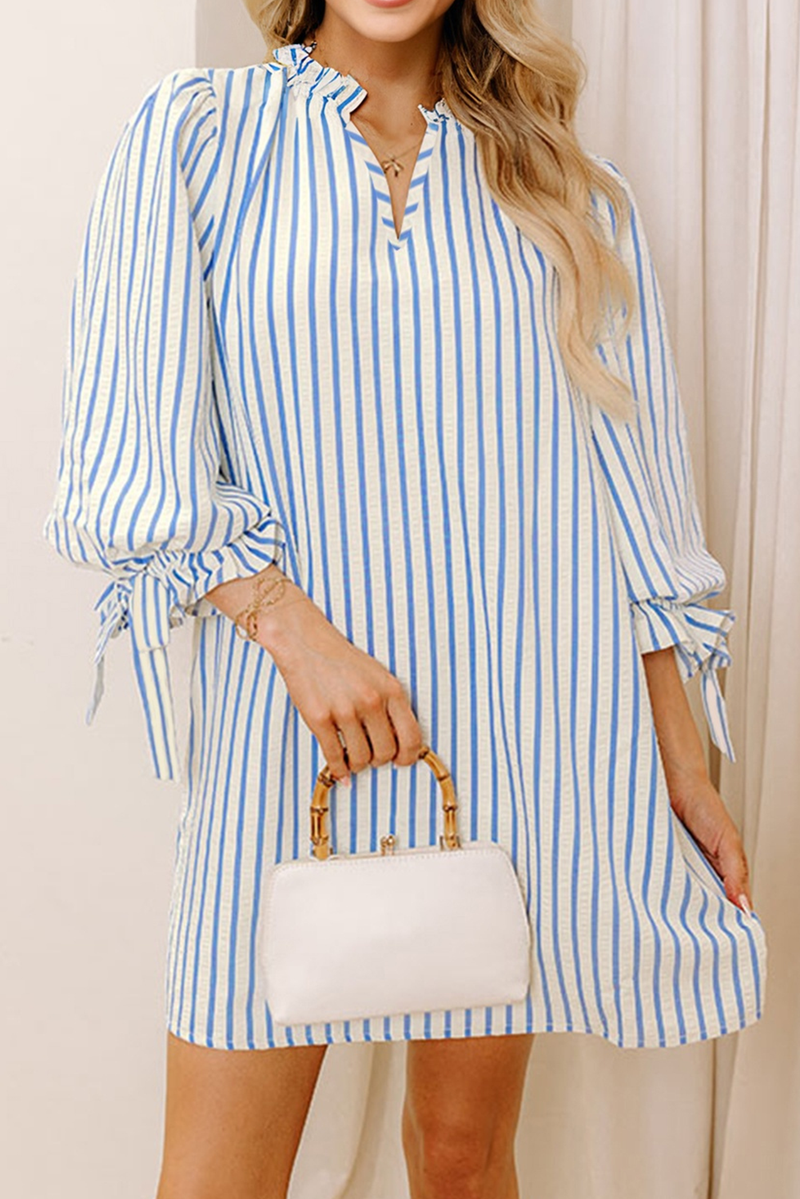 Stripe Knotted Bracelet Sleeve Notched Neck Shift Mini Dress
