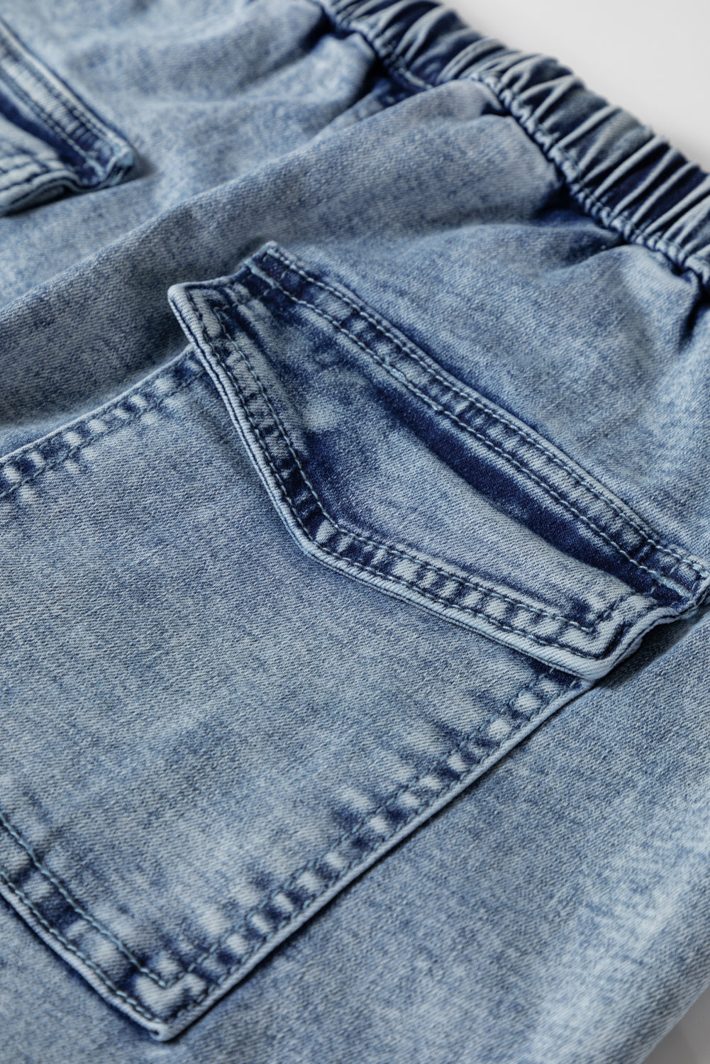 Acid Wash Exposed Seam Drawstring High Waist Jeans