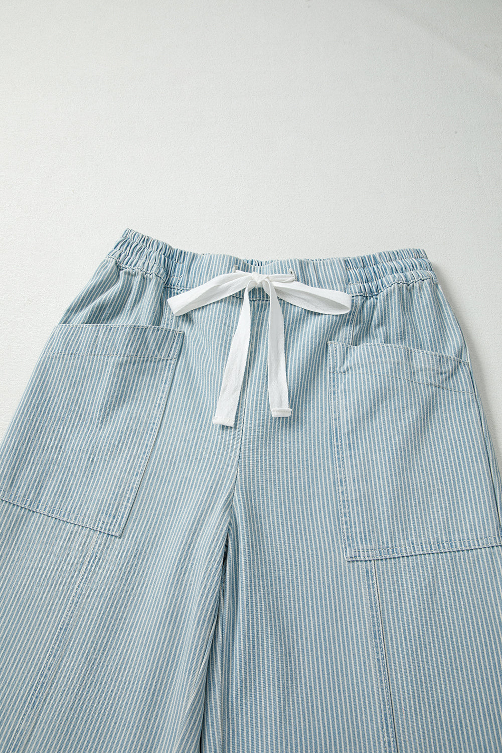Stripe Mid Rise Drawstring Waist Jeans