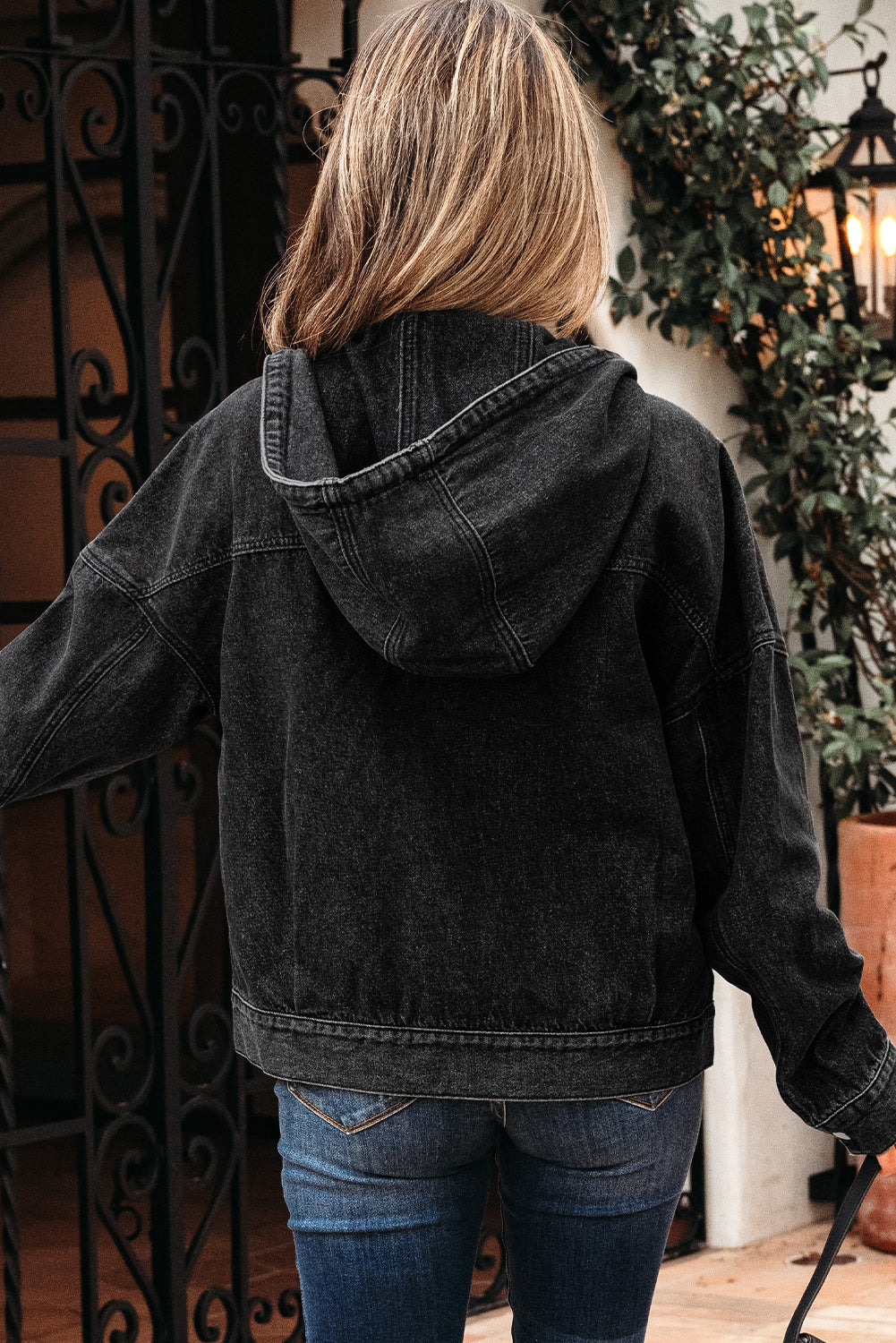 Big Chest Pocket Drop Shoulder Hooded Denim Jacket