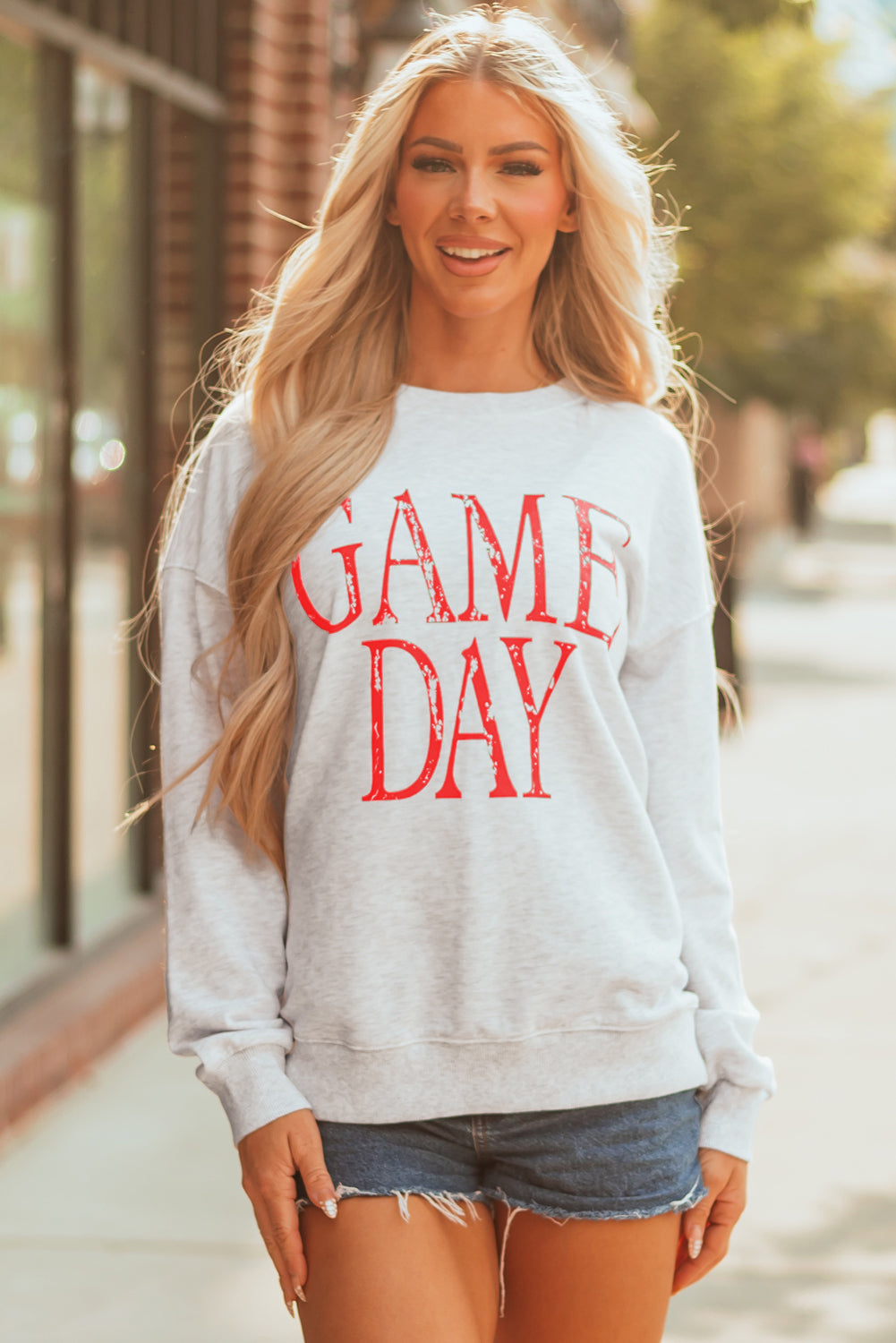 Vintage Washed GAME DAY Graphic Baggy Sweatshirt