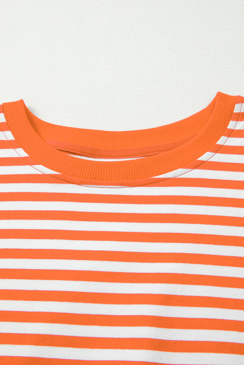 Stripe Exposed Seam Drop Shoulder Casual Pullover Top