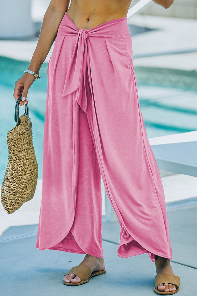 Solid Knotted Drop Waist Split Leg Relaxed Pants