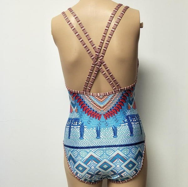 Pattern sexy open back Swimsuit