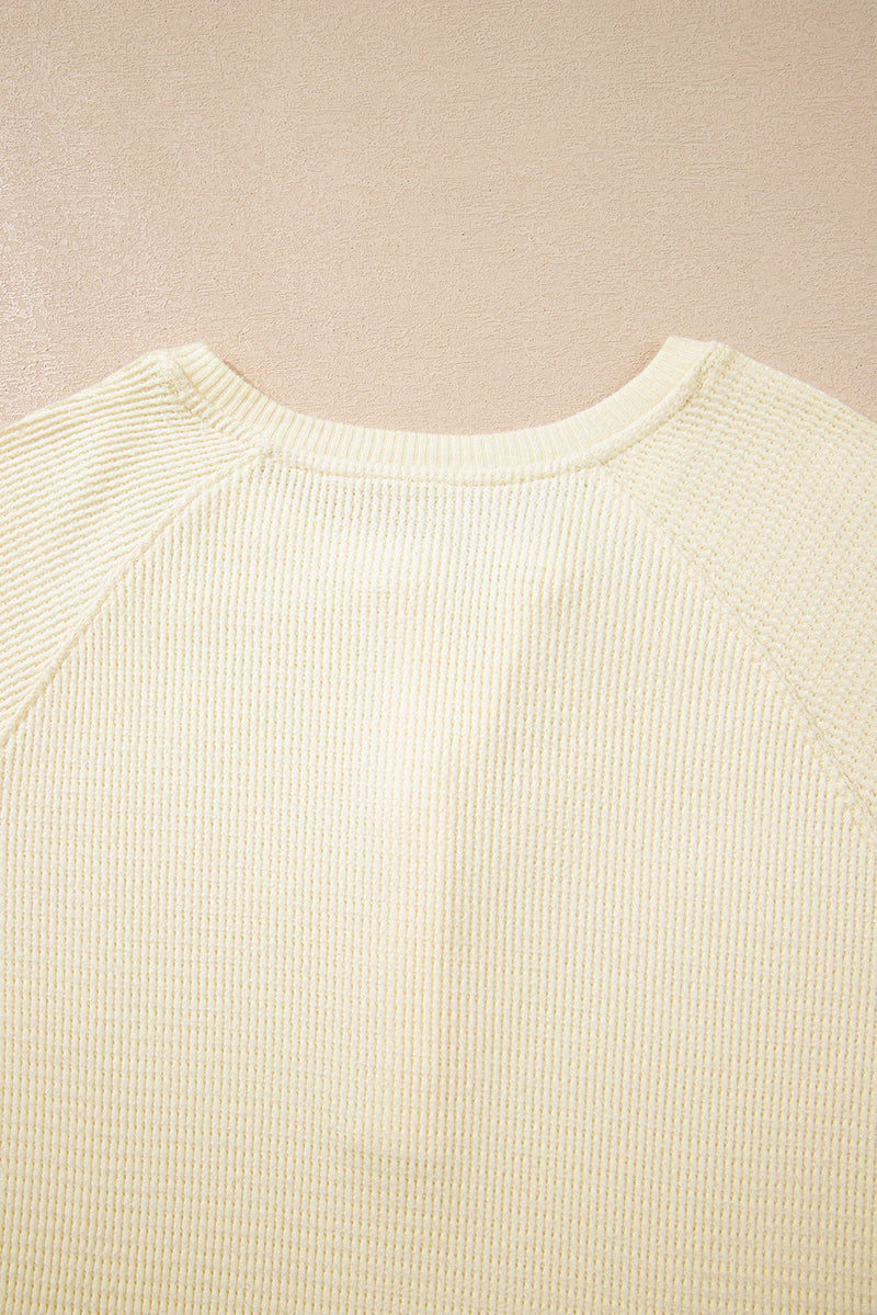 Textured Knit Half Buttons Henley Top
