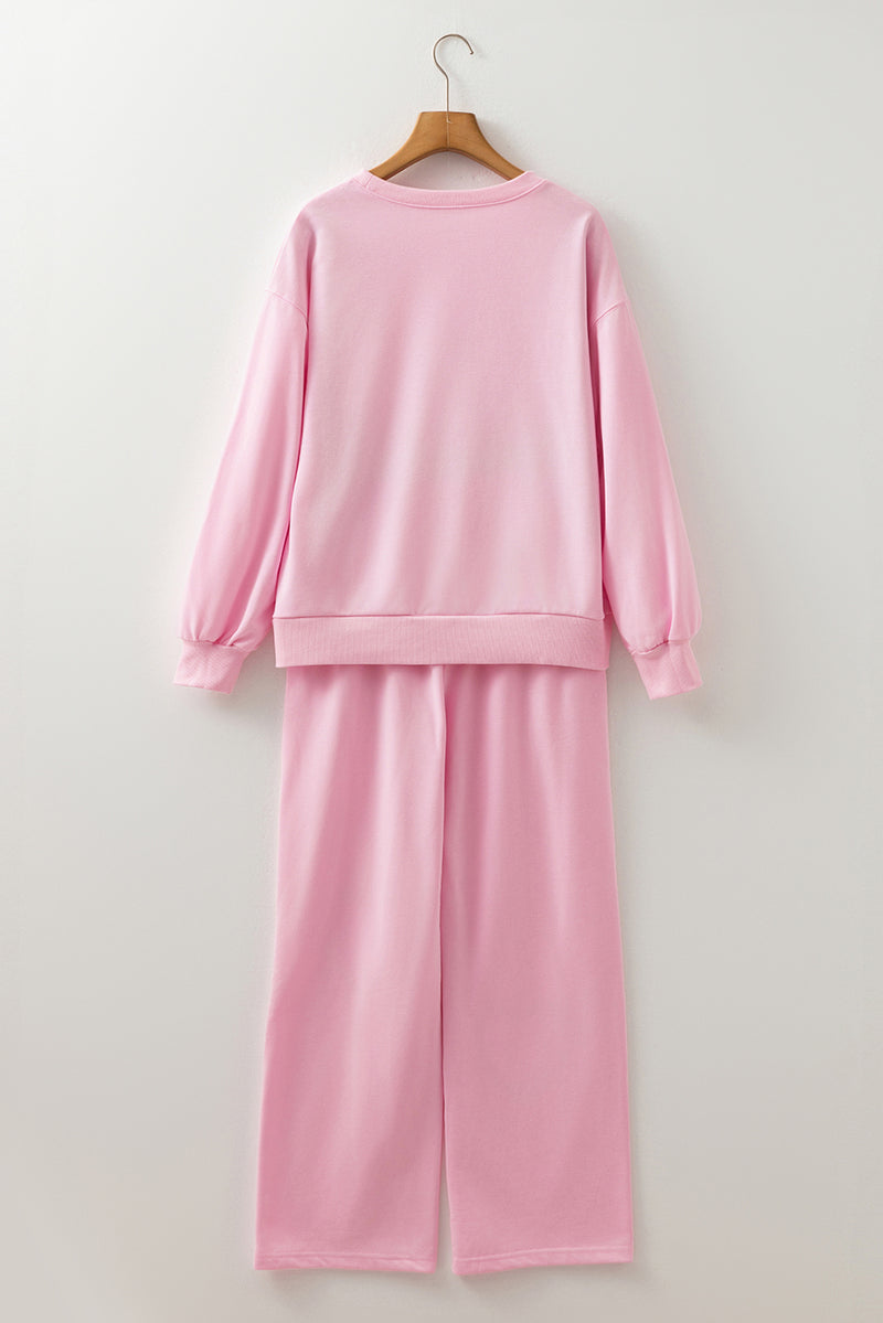 Phalaenopsis Chenille Heart Pattern Casual 2pcs Pants Set