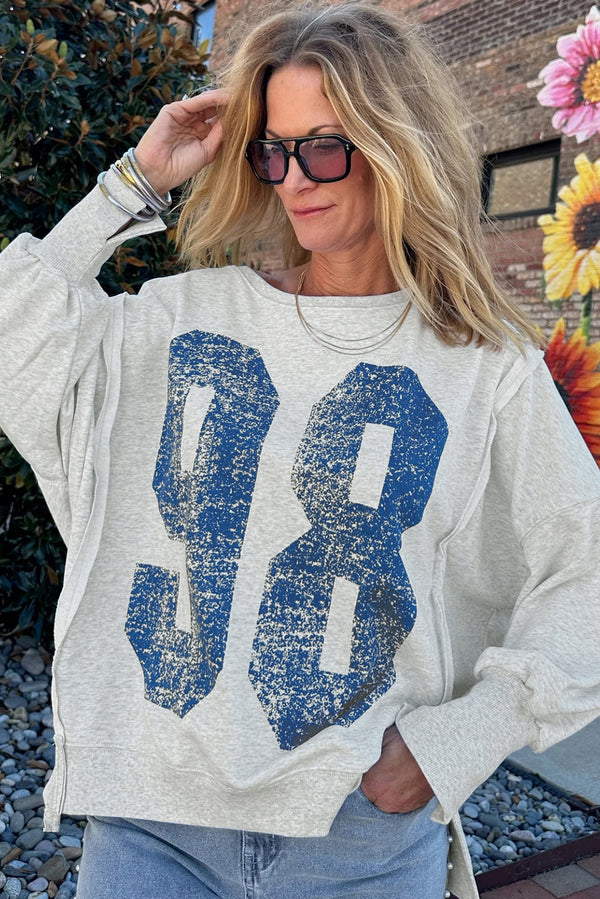 Faded Varsity Print Loose Pullover Top