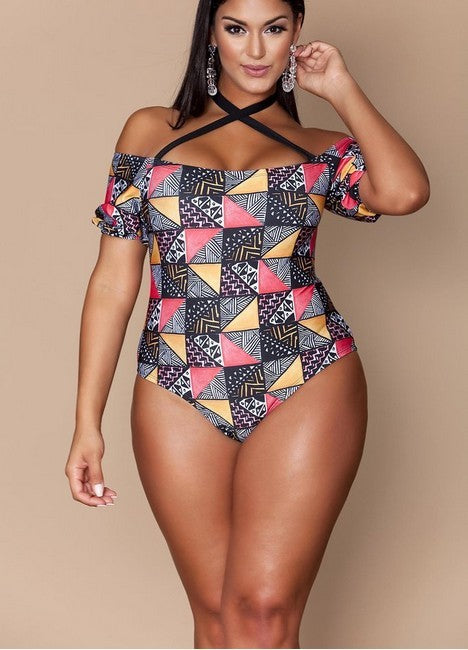 Geometric bikini ladies plus size swimwear