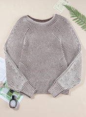 Striped Print Ribbed Knit Boat Neck Baggy Sweater