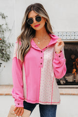 Mixed Texture Waffle Floral Patchwork Hooded Oversize Pullover