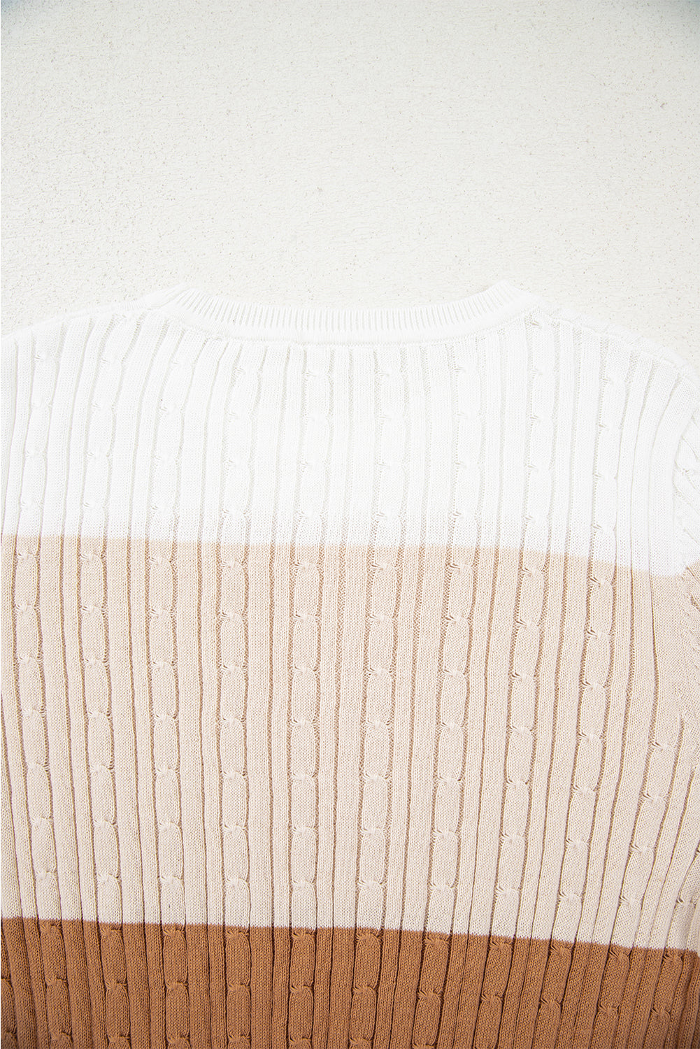 Colorblock Cable Knit Round Neck Sweater