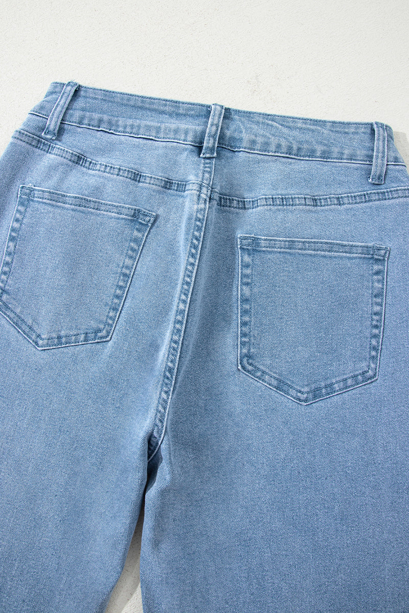 Acid Washed High Rise Cropped Wide Leg Jeans