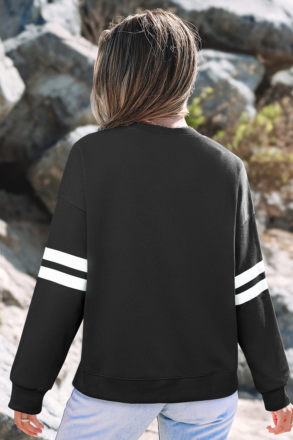 Varsity Striped Detail Drop Shoulder Oversized Sweatshirt