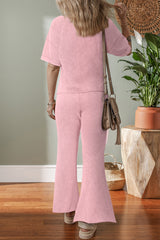 Acid Wash Star Patched Rolled Trim Pants Set