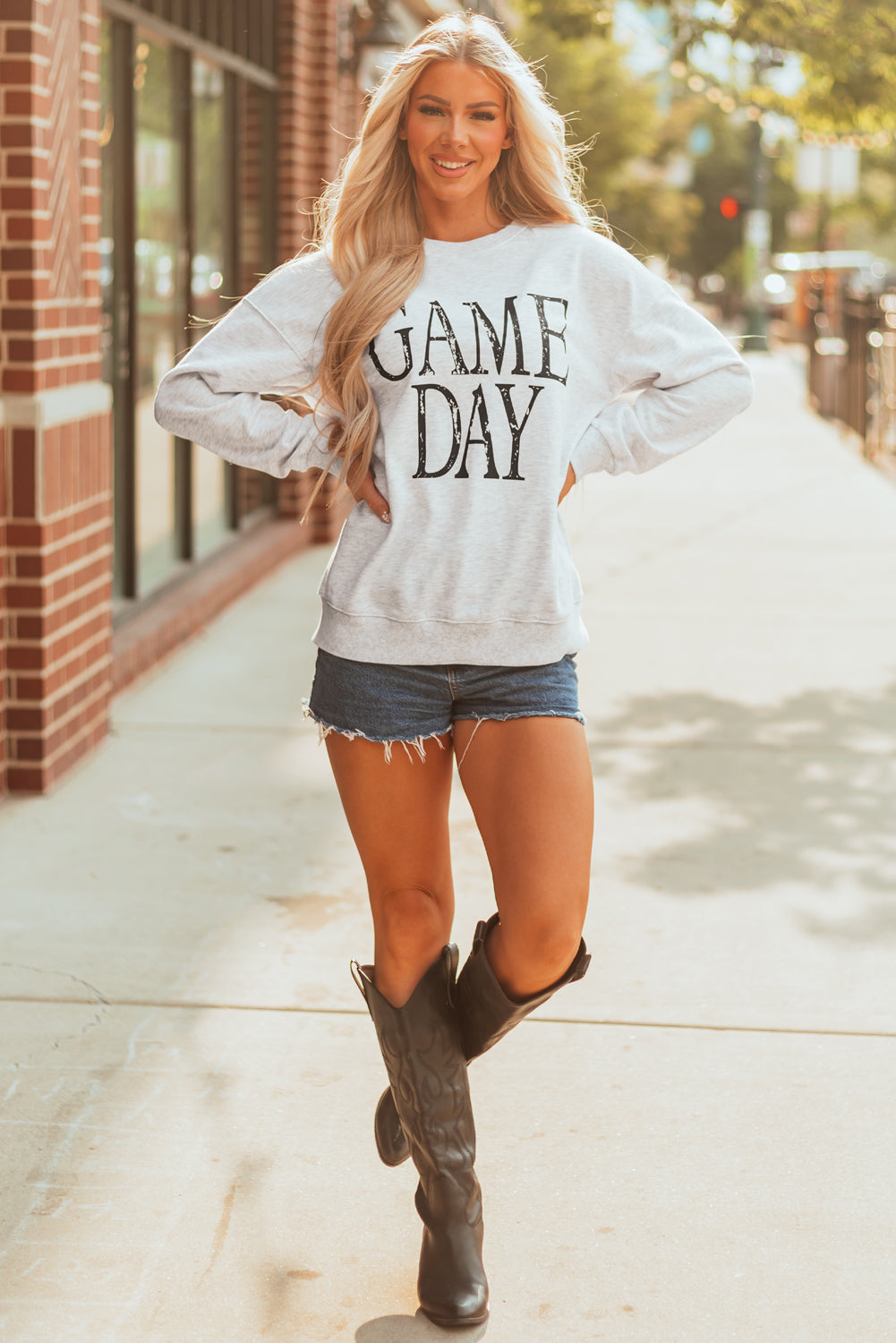 Vintage Washed GAME DAY Graphic Baggy Sweatshirt