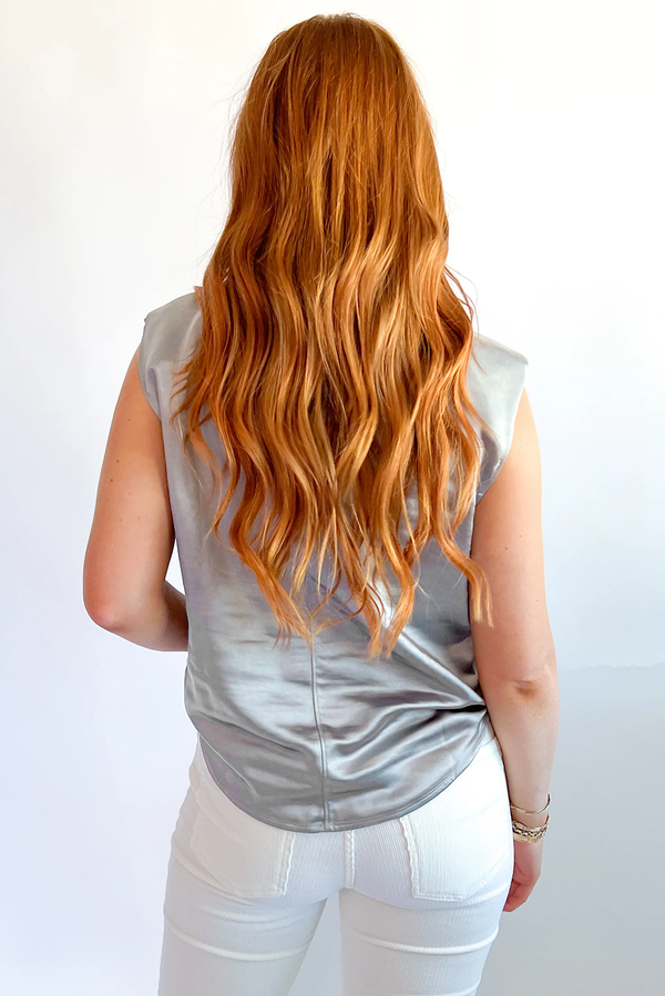 Metallic Luster Crew Neck Shift Tank Top