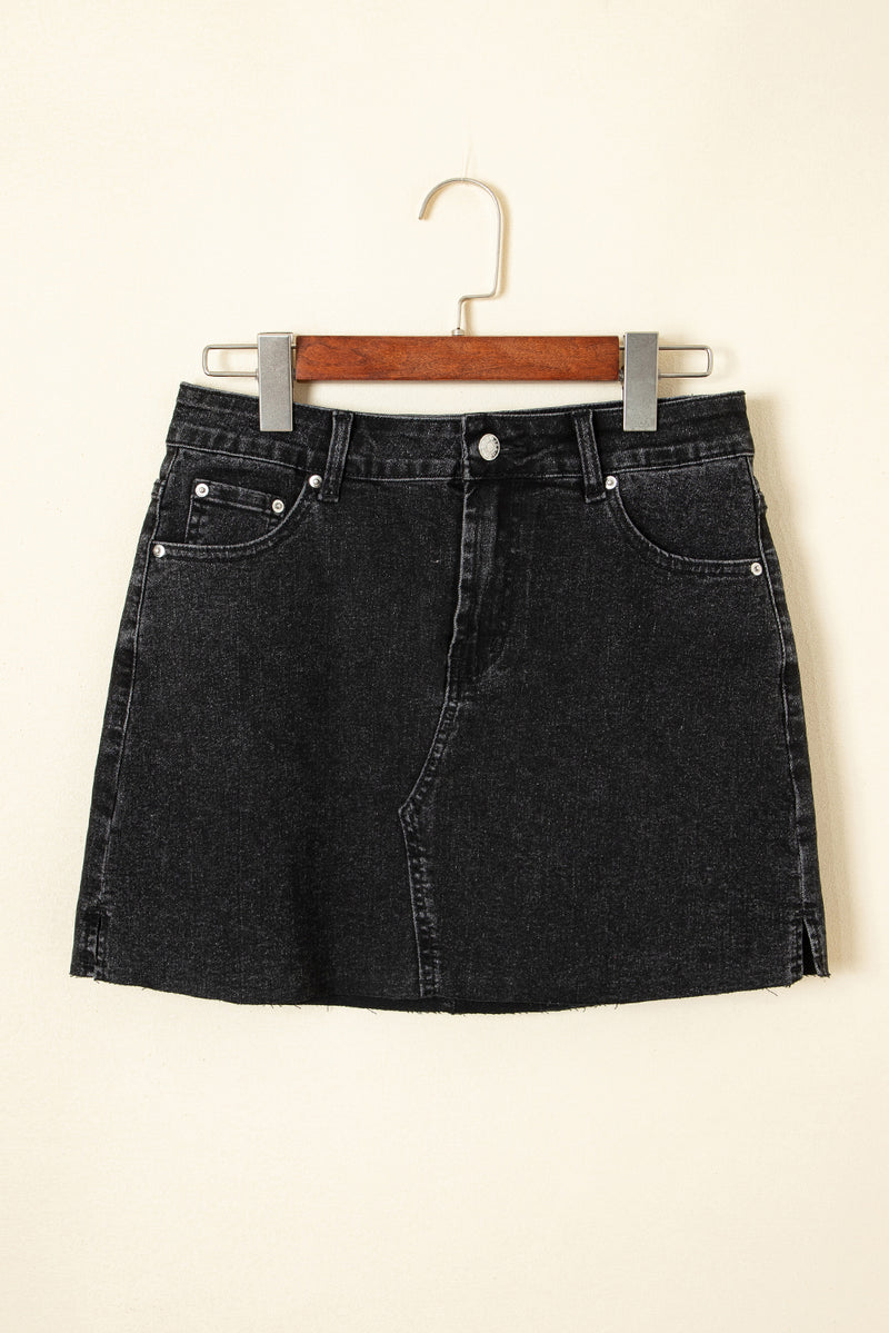 Mineral Wash Ripped Raw Hem Denim Mini Skirt