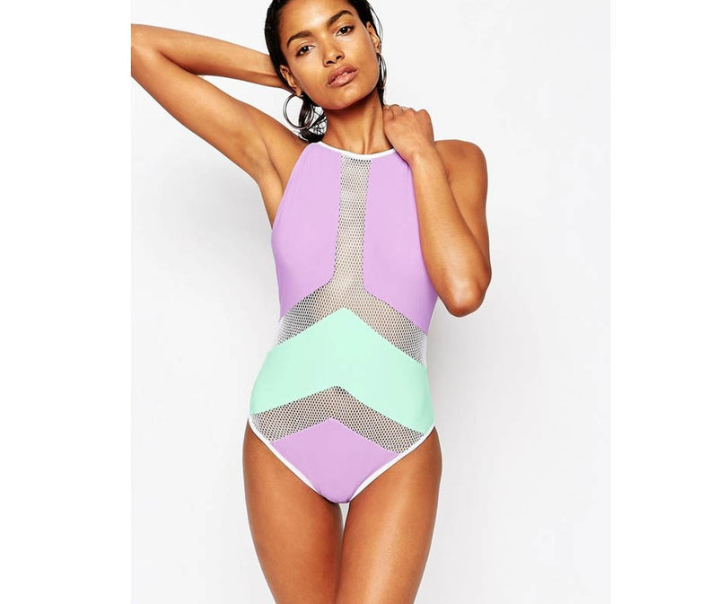 women's mesh stitching sexy bikini one-piece swimsuit