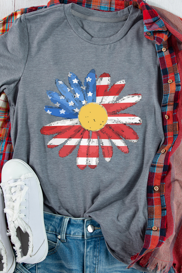 Flag Pattern Sunflower Graphic Crew Neck Tee