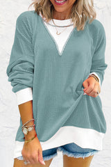 Corded Color block Drop Shoulder Loose Top