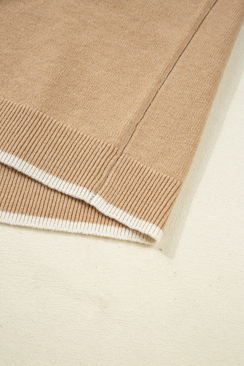 Leopard Bow Decor Split Cuff Contrast Trim Sweater