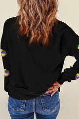 Sequined Donuts of Mardi Gras Colors Drop Shoulder Sweatshirt