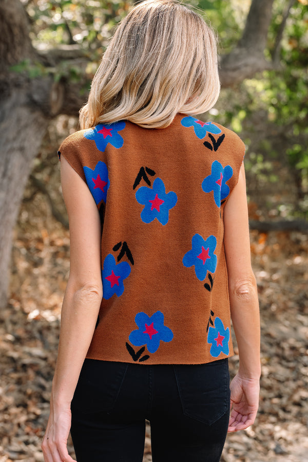 Floral High Neck Sweater Vest