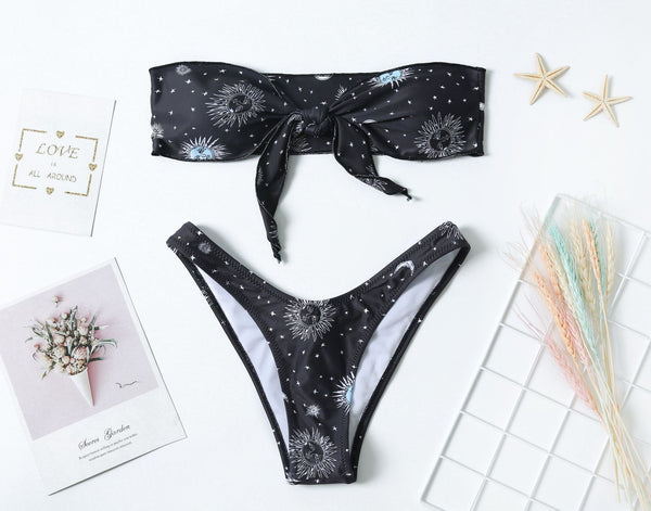 Bikini Print Split Tube Top Split Swimsuit
