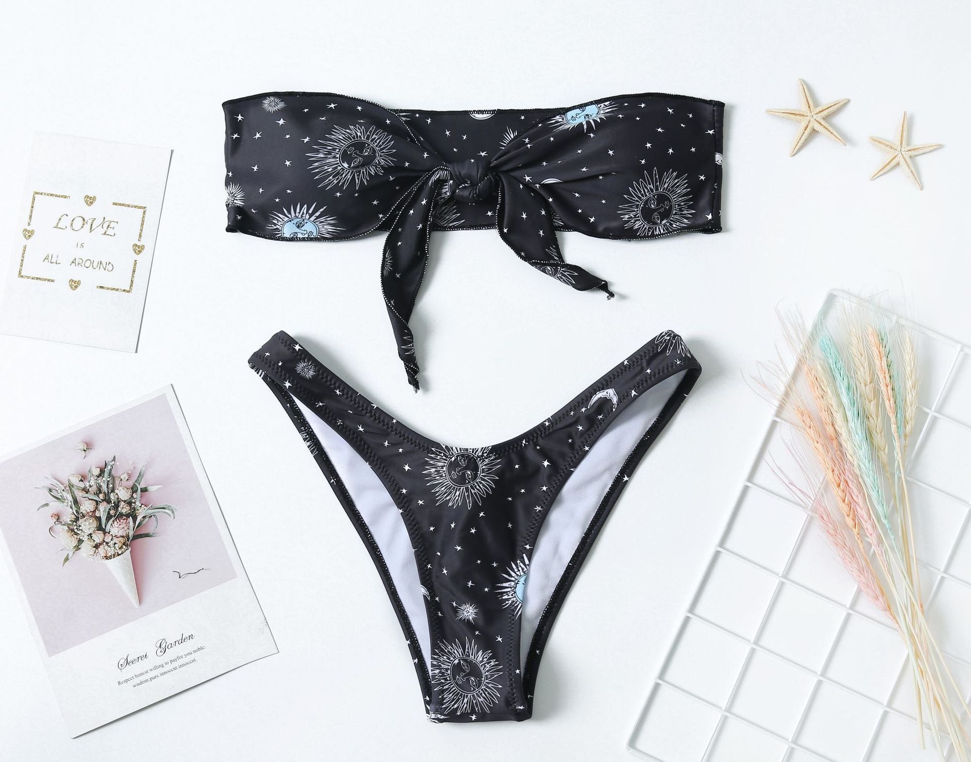 Bikini Print Split Tube Top Split Swimsuit