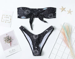 Bikini Print Split Tube Top Split Swimsuit
