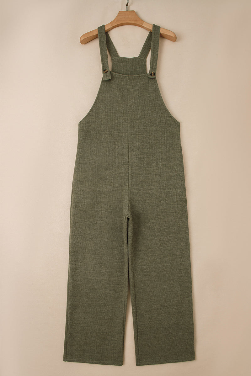 Solid Color Knit Loose Straight Leg Casual Overall Jumpsuit