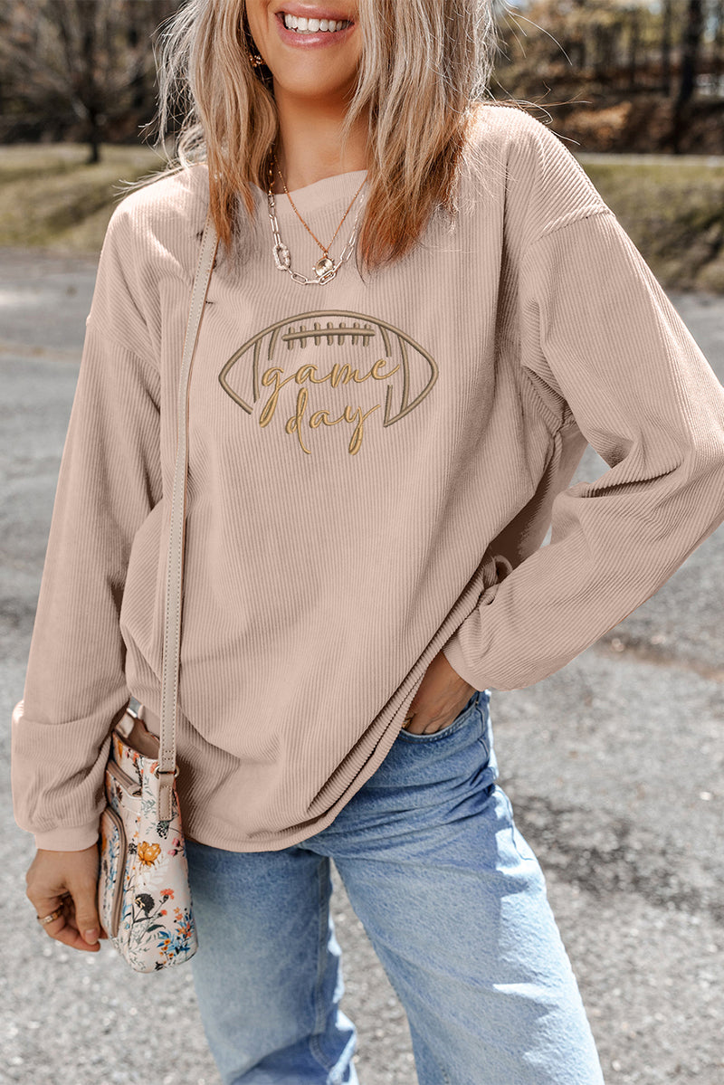 Rugby Game Day Embroidered Corduroy Sweatshirt
